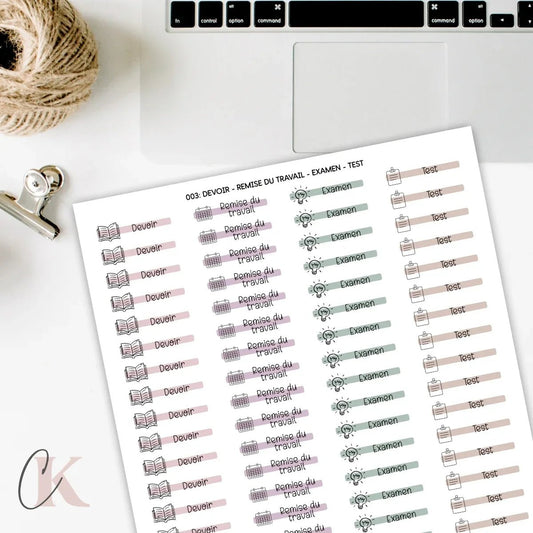 003 Autocollants | Devoir | Remise du travail | Examen | Test (Étiquettes) - Étiquettes