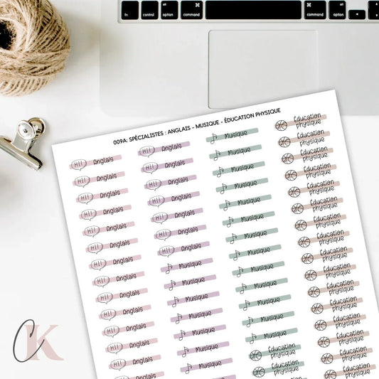 009A Autocollants | Spécialistes | Anglais | Musique | Éduc. - Étiquettes