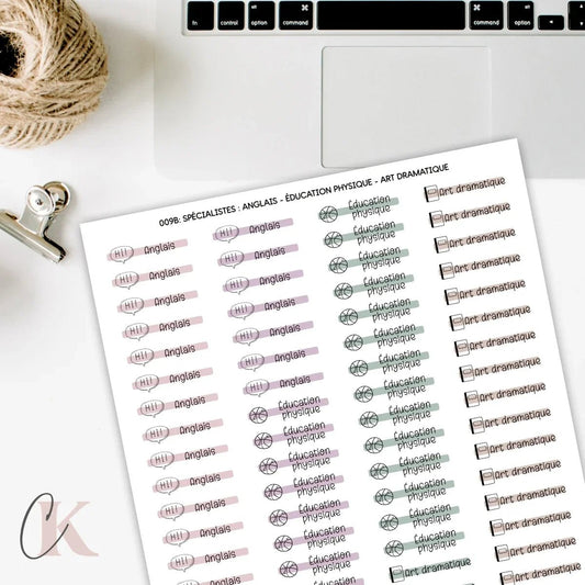 009B Autocollants | Spécialistes | Anglais | Éduc.| Art dram. - Étiquettes