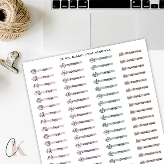 010 Autocollants | Paye | Paiement | Congé | Rendez - vous | Étiquettes - Étiquettes