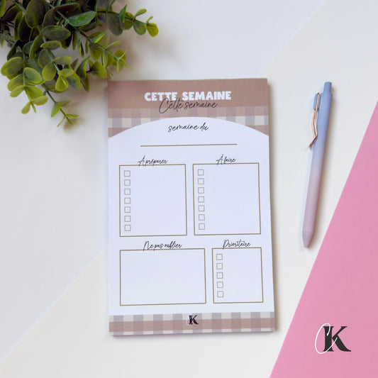 Planificateur semainier pour enseignants | Motif Carreaux | Rétro Automne