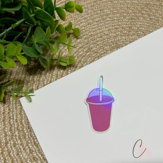 Autocollant holographique style café glacé | Fuchsia