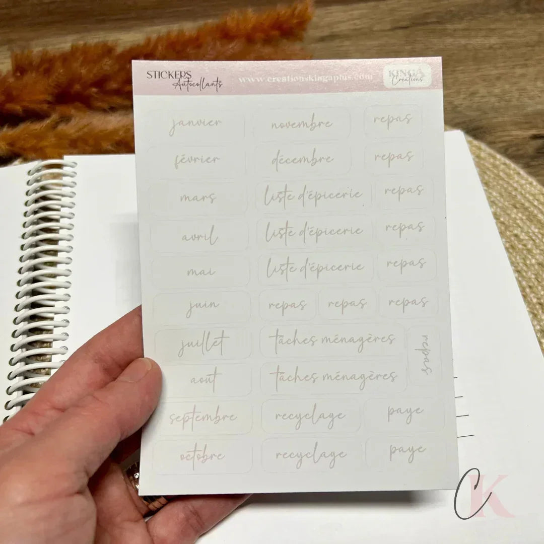 Feuille d’autocollants pour planificateur non daté | Planner Sticker Sheet for Undated Planner