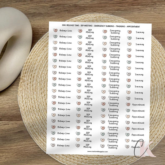 008 Stickers | Release time | IEP | Subbing | Training | Appointment | Autocollants - Créations KingA+