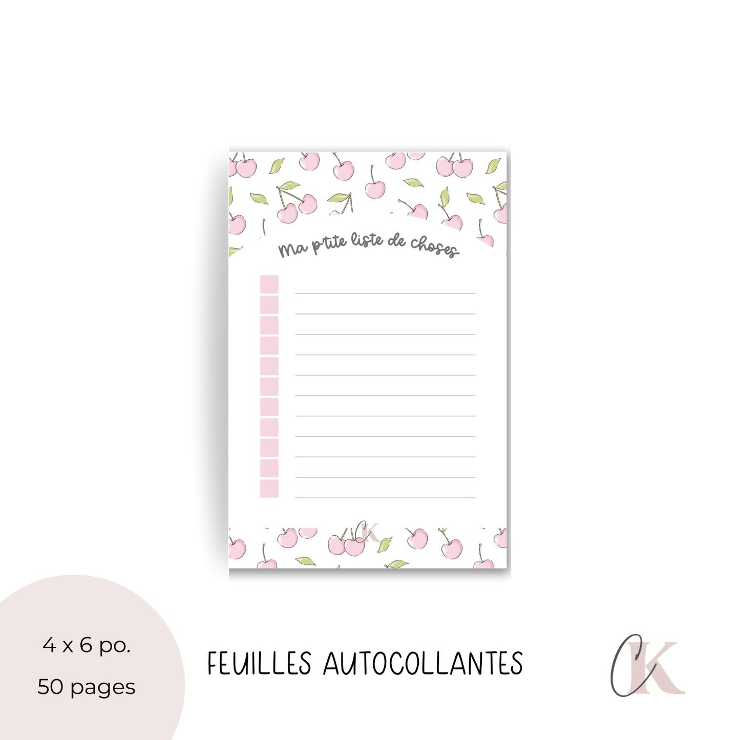 Notes autocollantes liste de tâches | Cerises roses