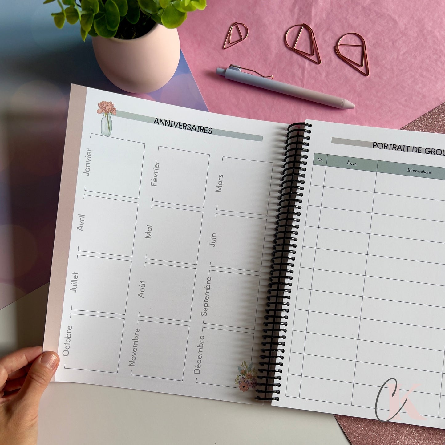 Agenda Planificateur Enseignant 2025-2026 | Floral Bohème Rose Poudré