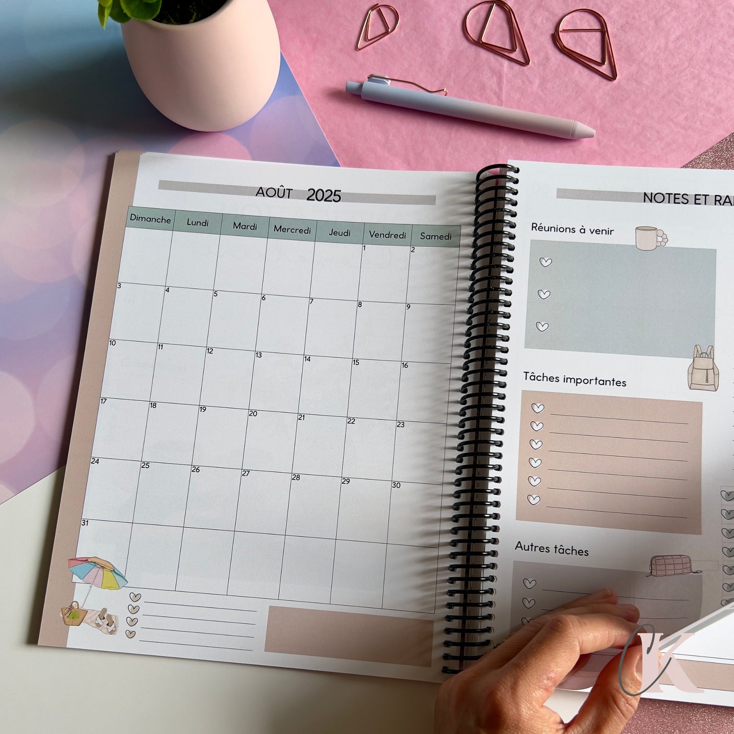 Agenda Planificateur Enseignant 2025-2026 | Floral Bohème Rose Poudré