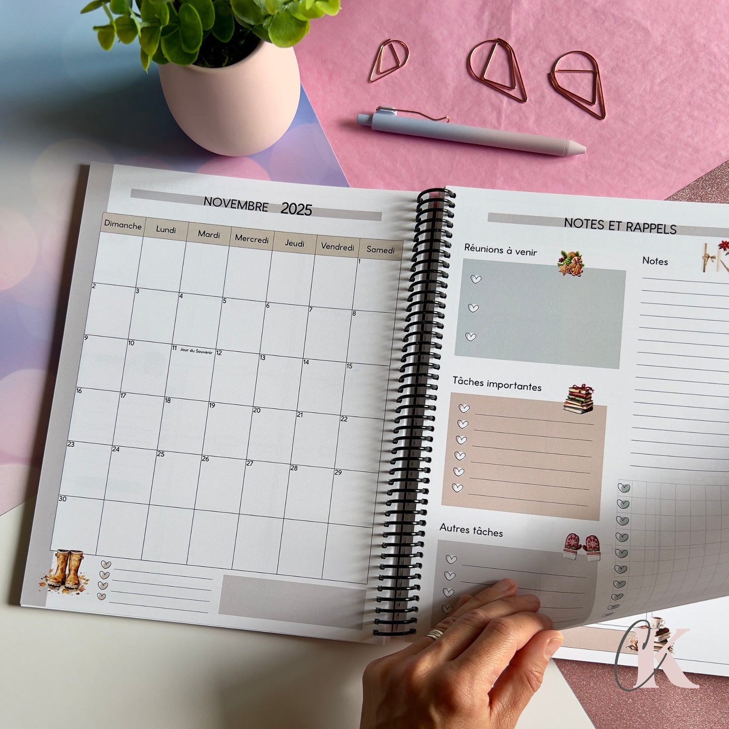 Agenda Planificateur Enseignant 2025-2026 | Floral Bohème Rose Poudré