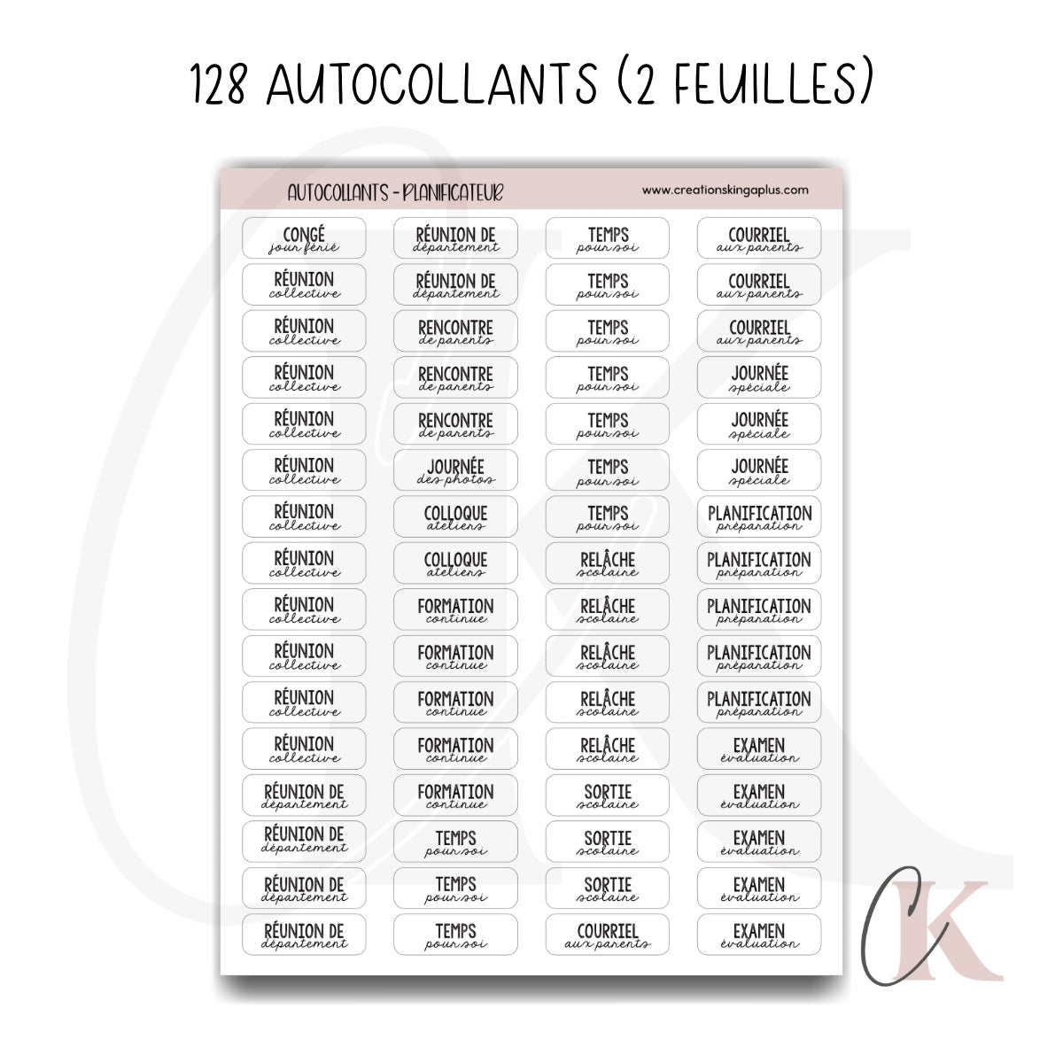 Feuilles d’autocollants minimalistes pour planificateur de prof | Version française