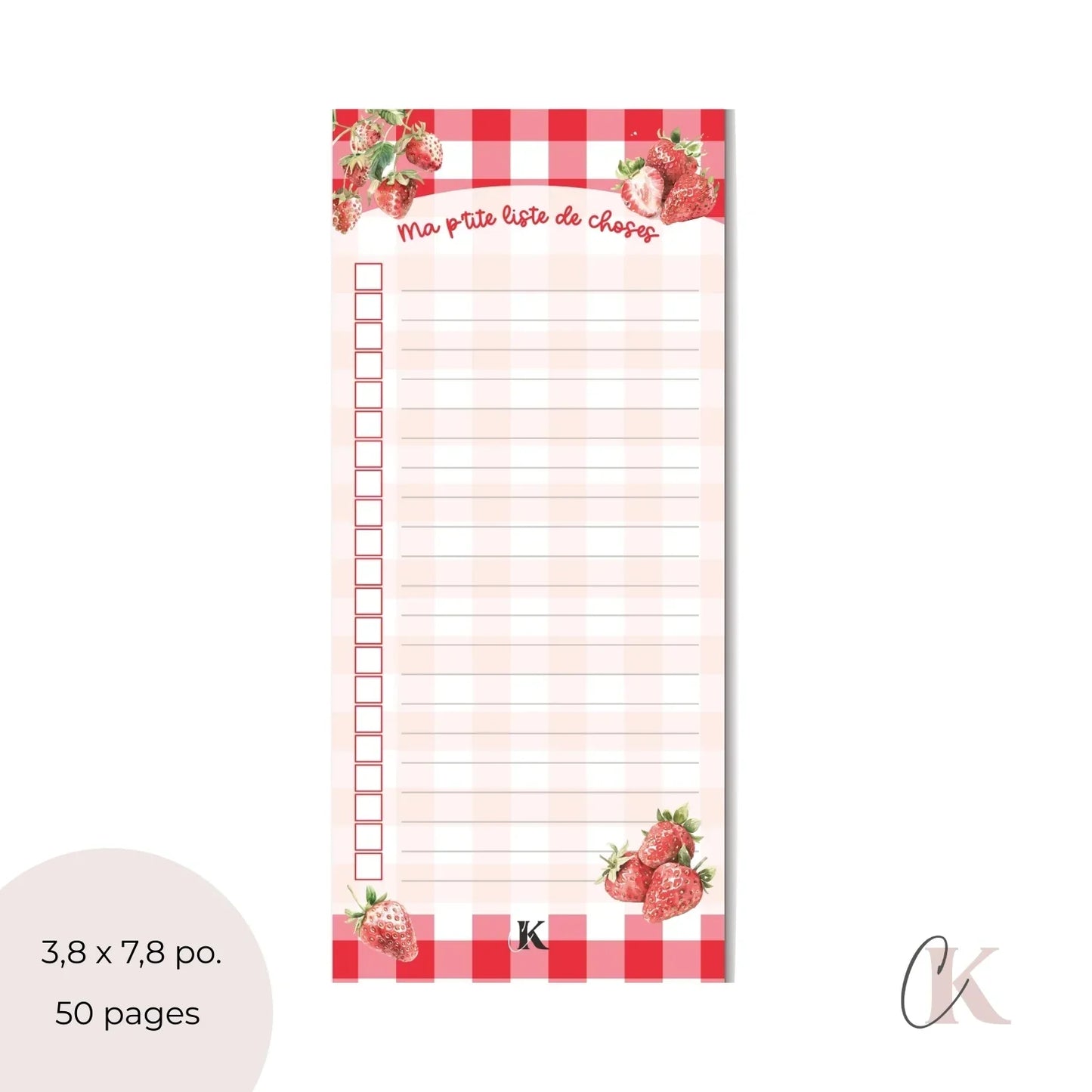 Liste de tâches | Fraises rouges à motif carreaux (To do list) | Retro