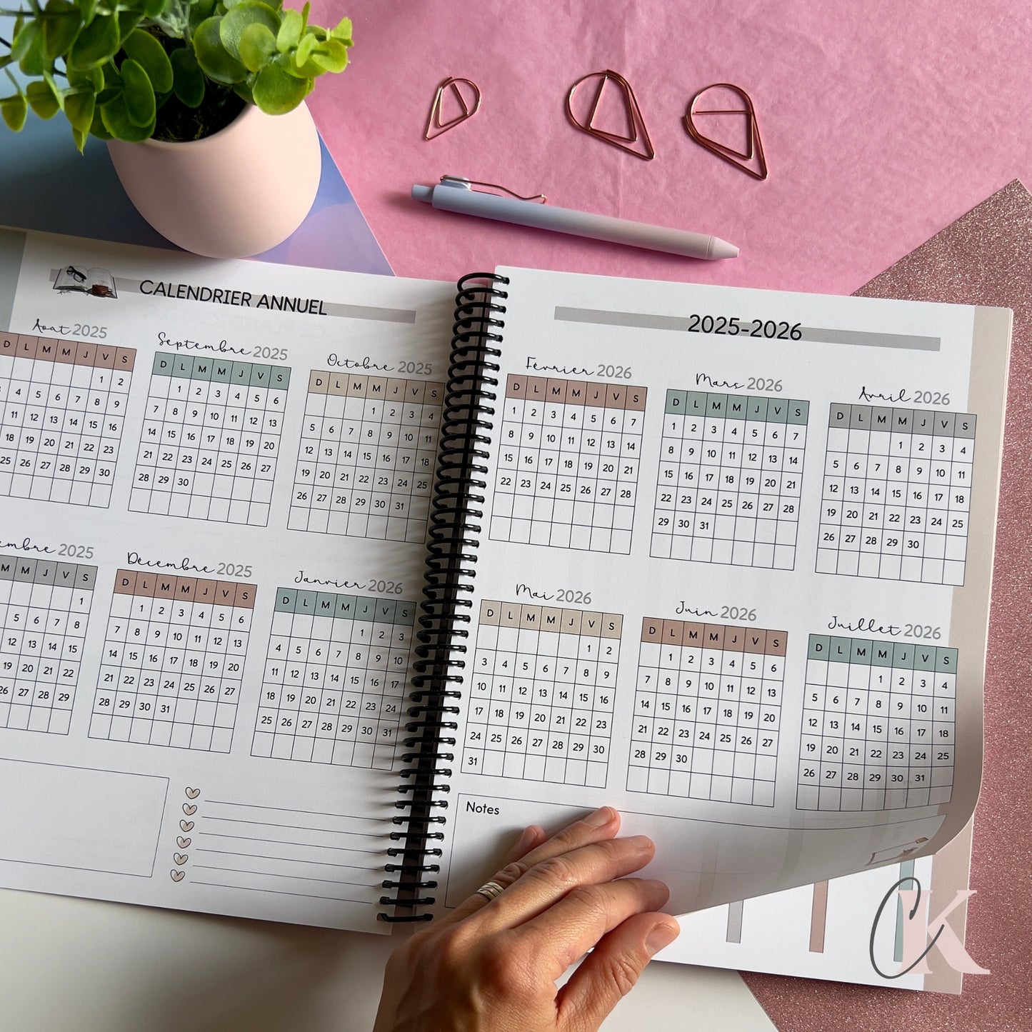 Agenda Planificateur Enseignant 2025-2026 | Floral Bohème Rose Poudré