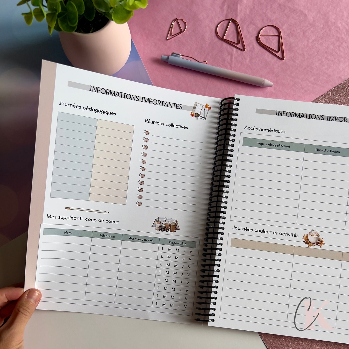 Agenda Planificateur Enseignant 2025-2026 | Floral Bohème Rose Poudré