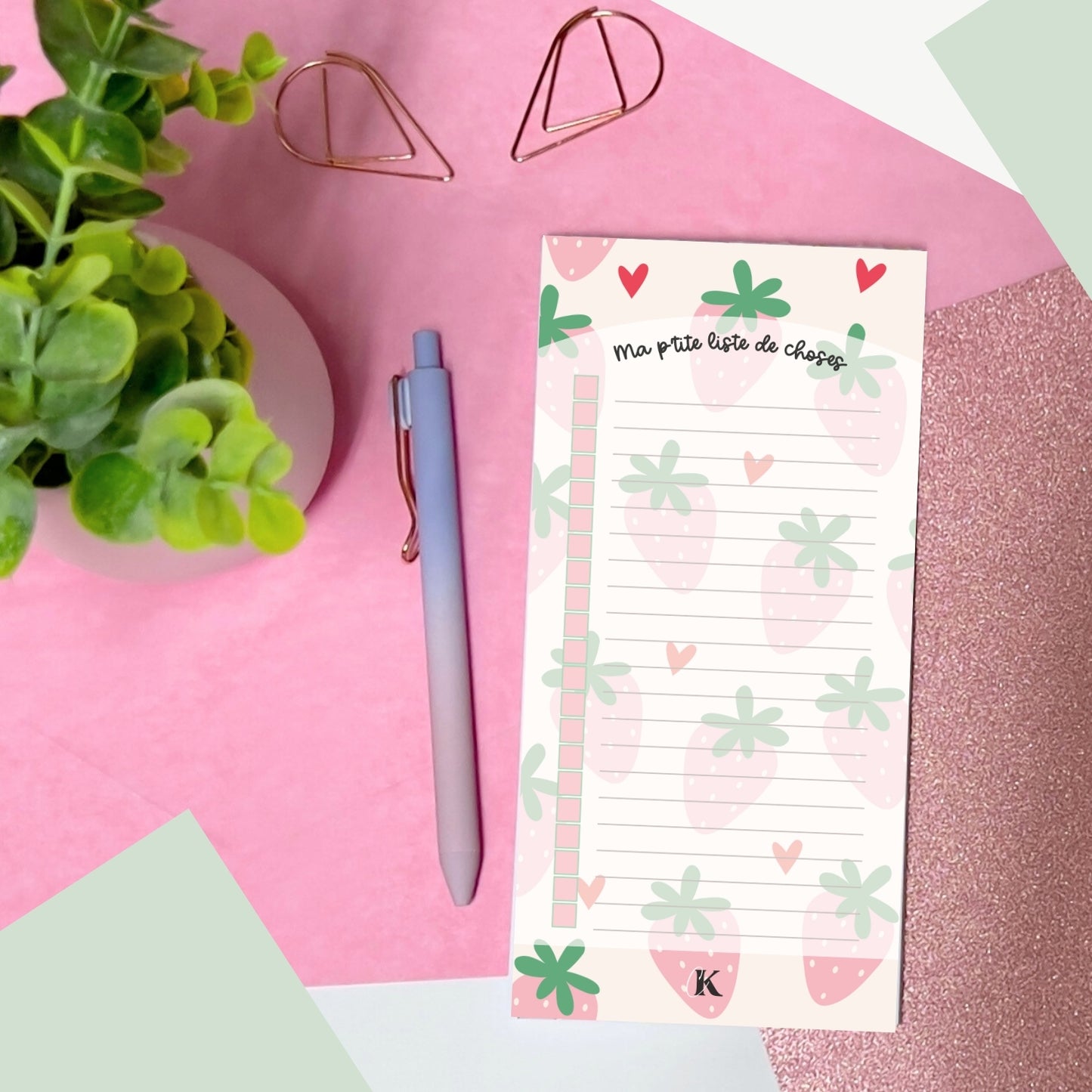 Liste de tâches | Fraises roses pastel (To do list)