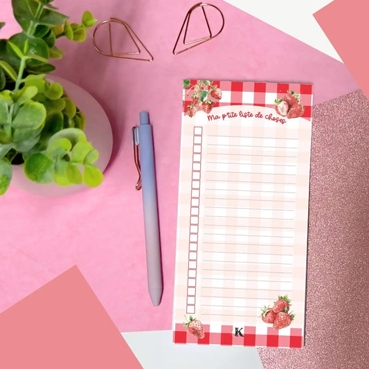 Liste de tâches | Fraises rouges à motif carreaux (To do list) | Retro
