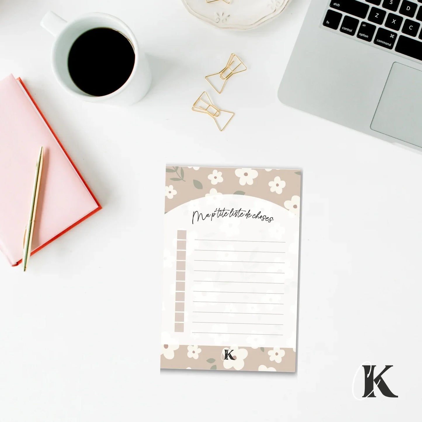 Notes autocollantes liste de tâches | Grège fleuri