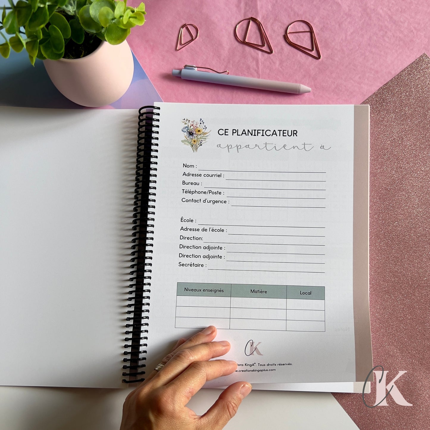 Agenda Planificateur Enseignant 2025-2026 | Floral Bohème Rose Poudré