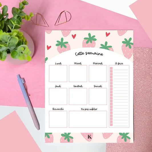 Planificateur semainier | Fraises pastel