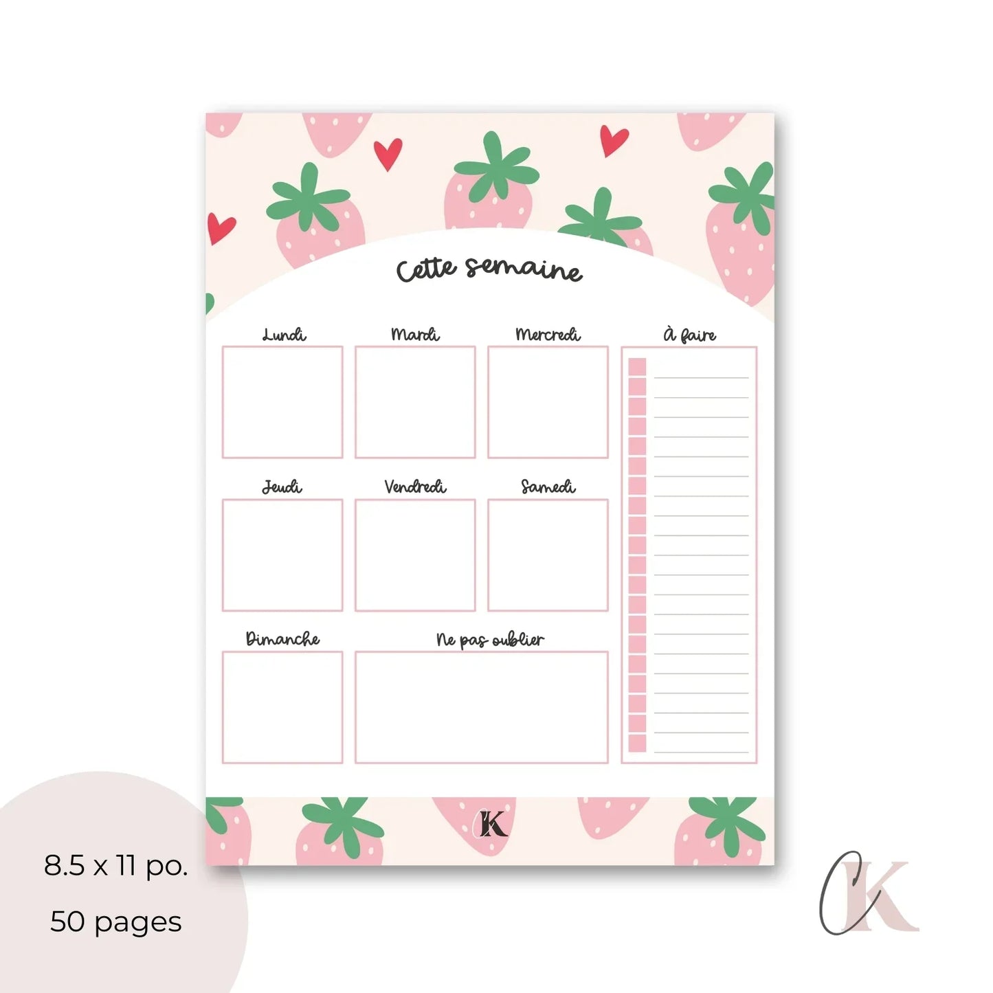 Planificateur semainier | Fraises pastel