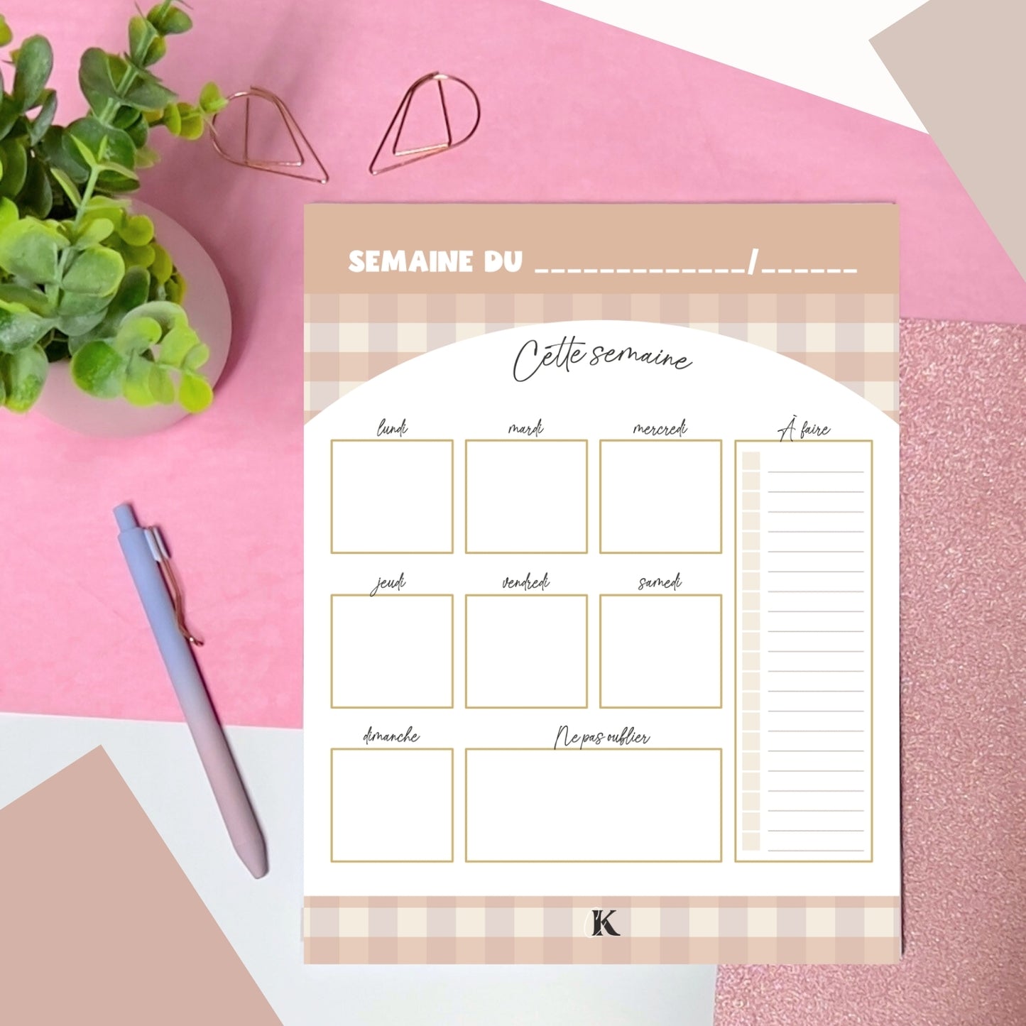 Planificateur semainier | Motif carreaux | Rétro Automne