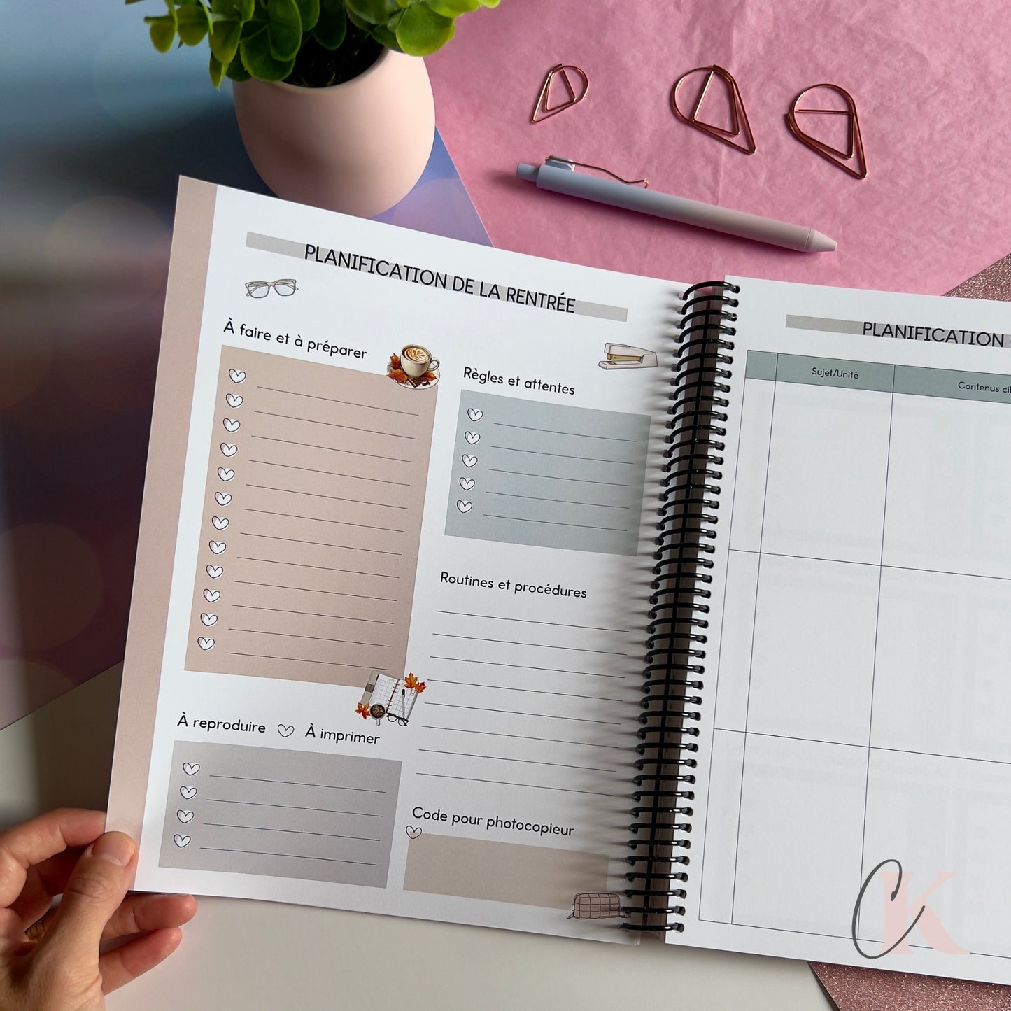 Agenda Planificateur Enseignant 2025-2026 | Floral Bohème Rose Poudré