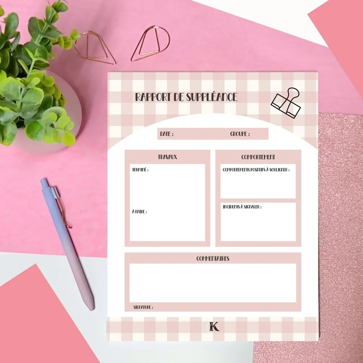 Rapport de suppléance | Carreaux roses