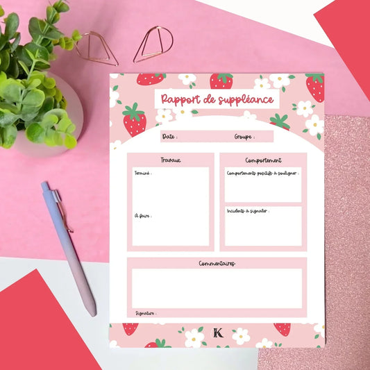 Rapport de suppléance | Fraises sur fond rose
