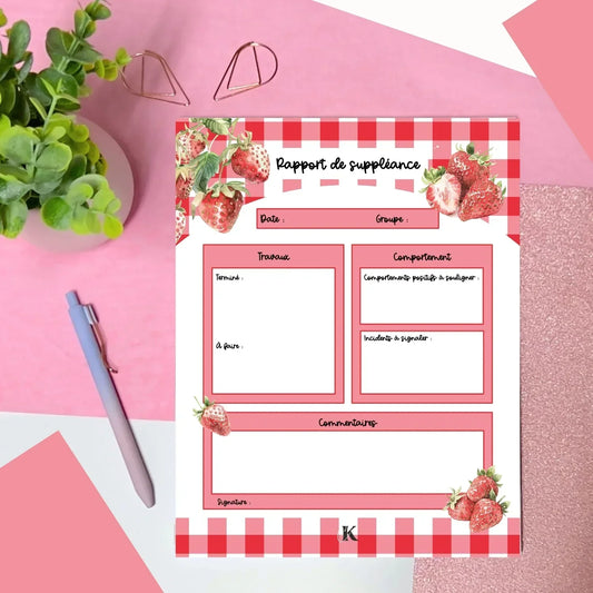 Rapport de suppléance | Fraises rouges à motif carreaux