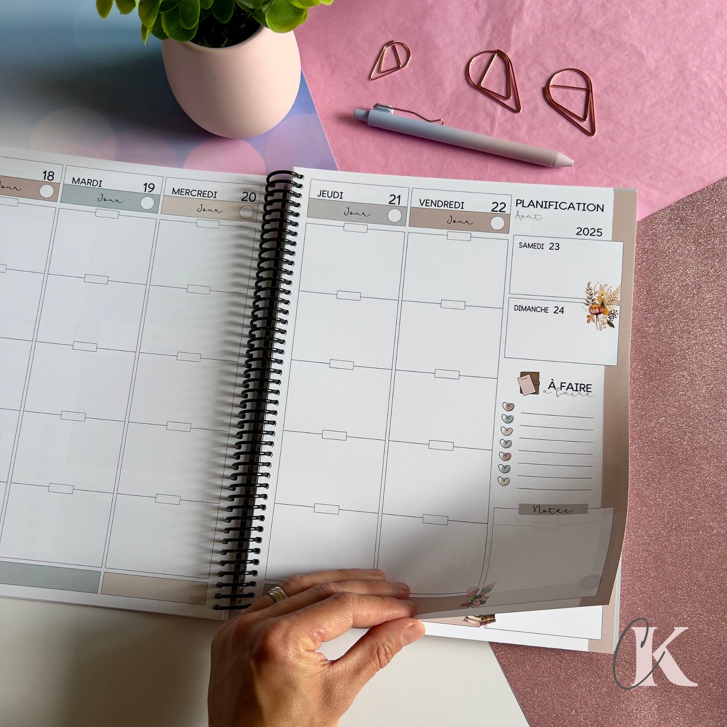 Agenda Planificateur Enseignant 2025-2026 | Floral Bohème Rose Poudré