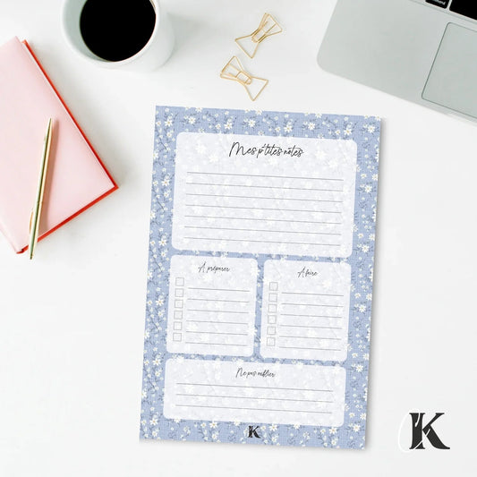 Ensemble de planificateur et blocs - notes | Bleu fleuri - Papeterie