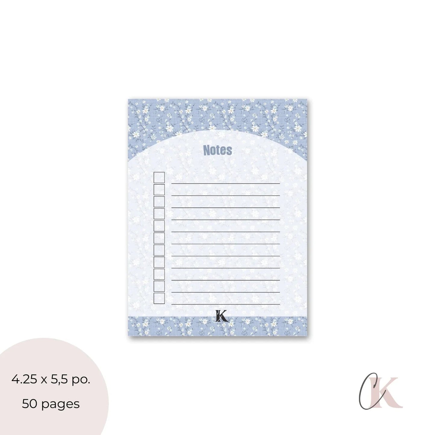 Ensemble de planificateur et blocs - notes | Bleu fleuri - Papeterie