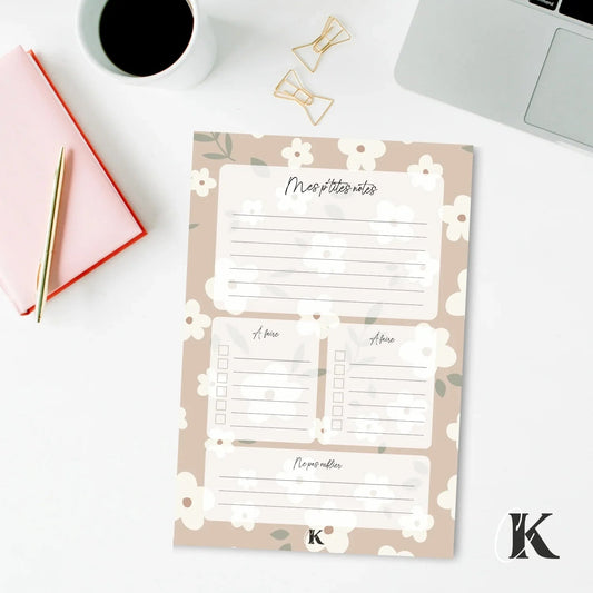 Ensemble de planificateur et blocs - notes | Grège fleuri - Papeterie