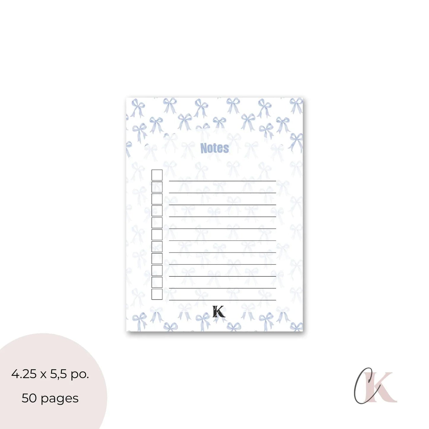 Ensemble de planificateur et blocs - notes | Noeuds chics bleus - Papeterie