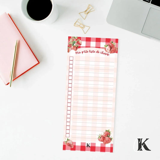 Liste de tâches | Fraises rouges à motif carreaux (To do list) | Retro - Papeterie