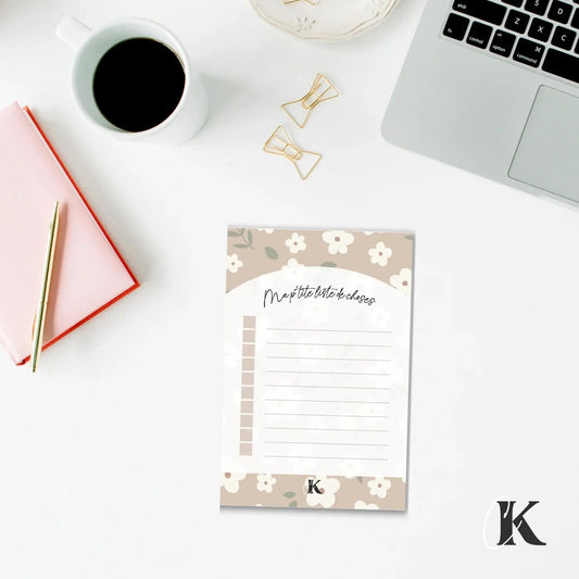 Notes autocollantes liste de tâches | Grège fleuri - Papeterie