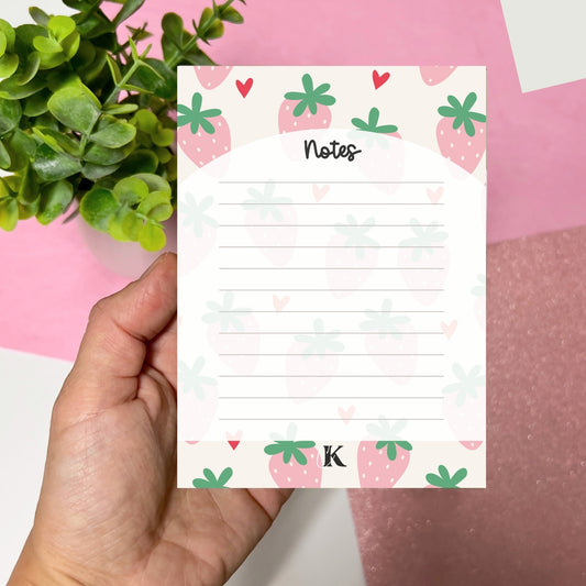 Bloc-notes ligné | Fraises roses pastel