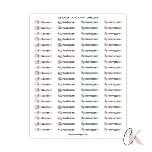 002 Autocollants | Réunion | Planification | Correction (Étiquettes) - Étiquettes
