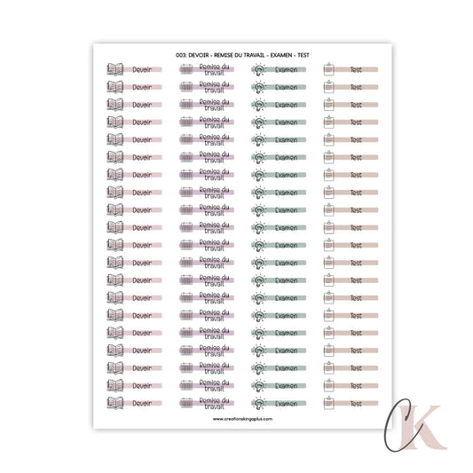003 Autocollants | Devoir | Remise du travail | Examen | Test (Étiquettes) - Étiquettes