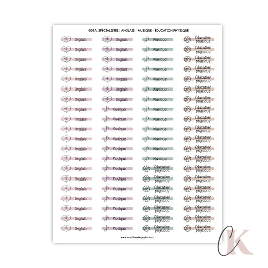 009A Autocollants | Spécialistes | Anglais | Musique | Éduc. - Étiquettes