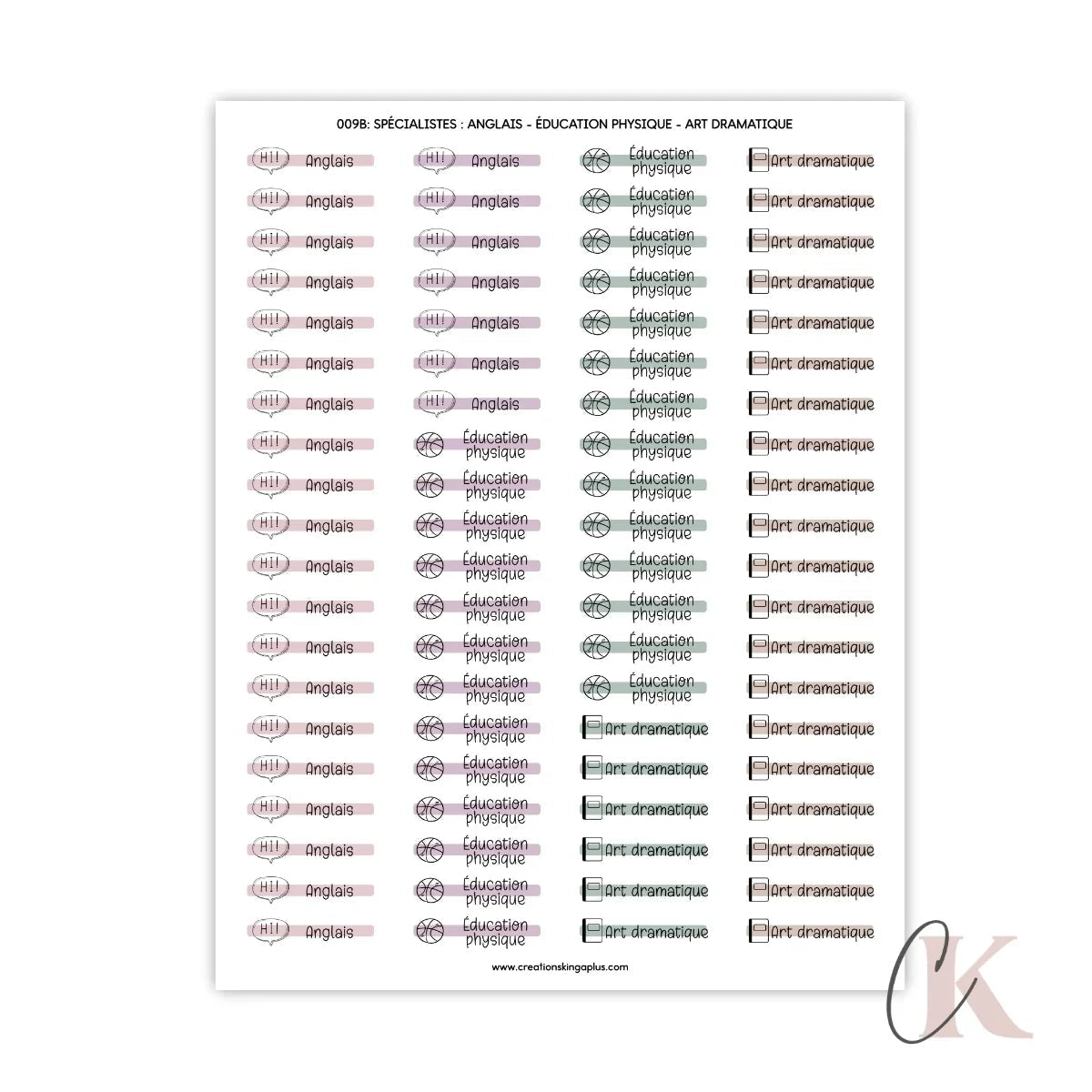 009B Autocollants | Spécialistes | Anglais | Éduc.| Art dram. - Étiquettes