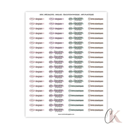 009C Autocollants | Spécialistes | Anglais | Éduc.| Arts plastiques - Étiquettes