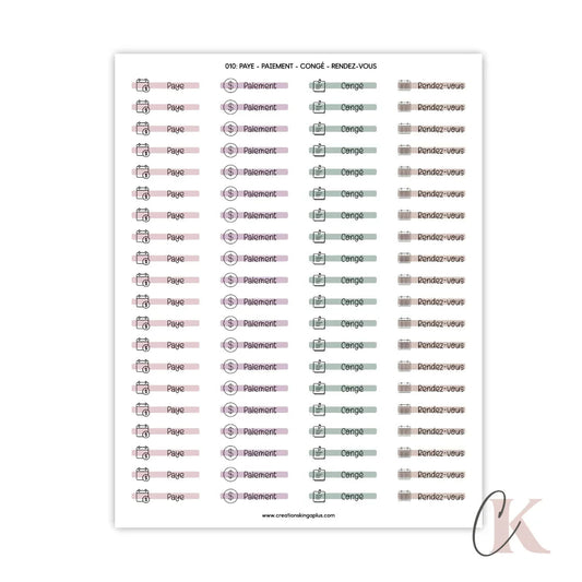 010 Autocollants | Paye | Paiement | Congé | Rendez - vous | Étiquettes - Étiquettes