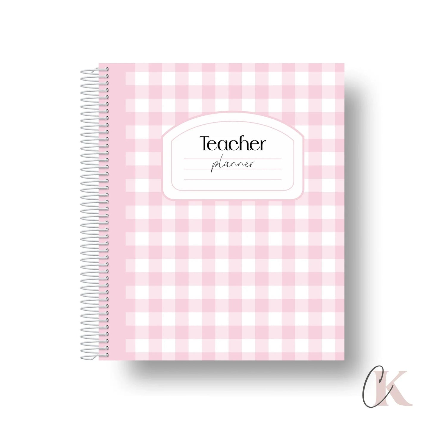 2026-2027 teacher planner with pink plaid pattern