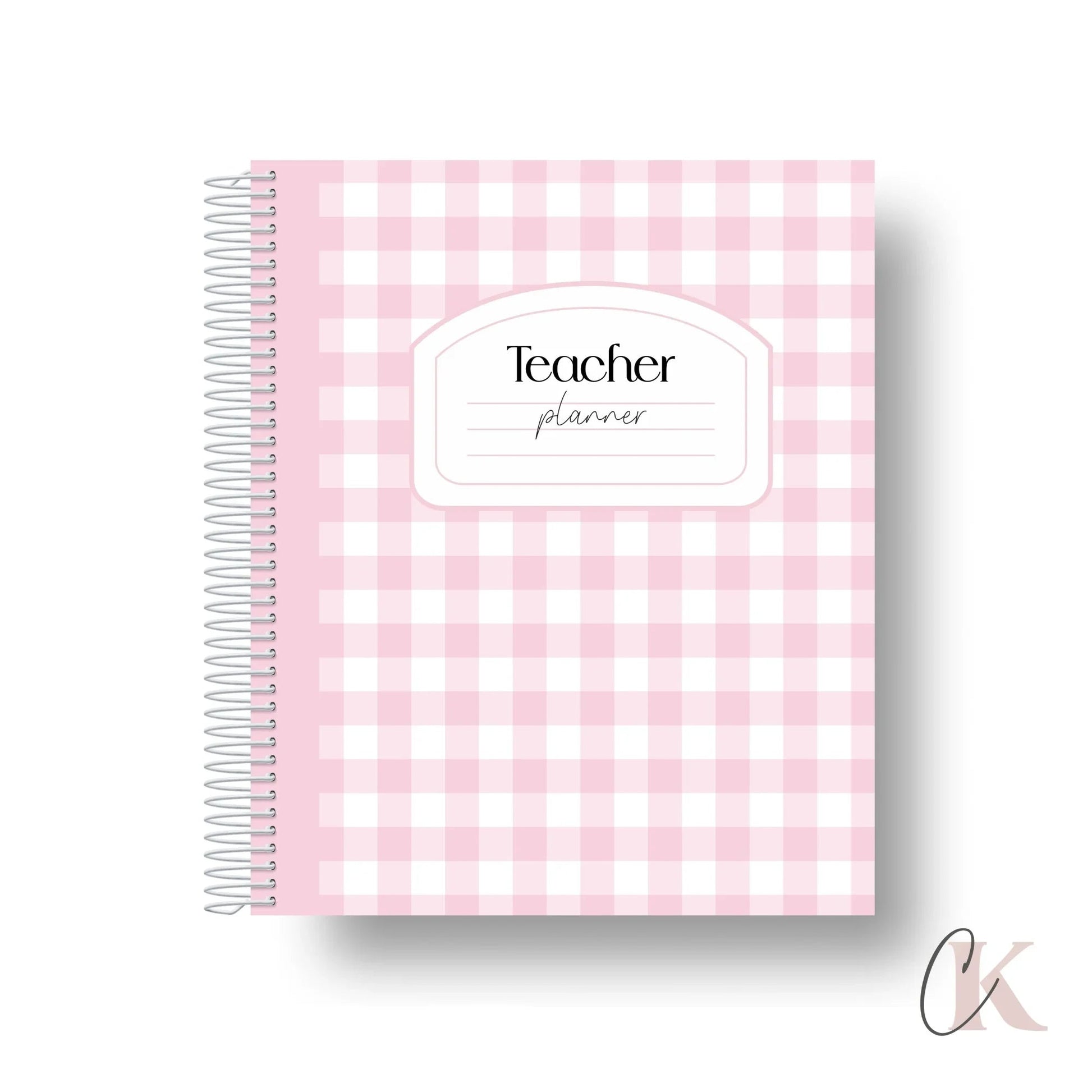 2026-2027 teacher planner with pink plaid pattern