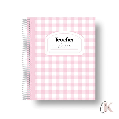 2026-2027 teacher planner with pink plaid pattern