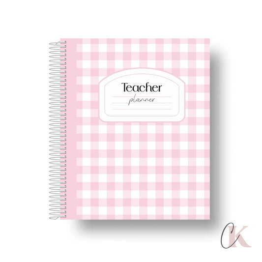 2026-2027 teacher planner with pink plaid pattern