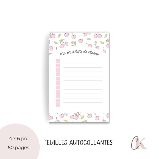 Notes autocollantes liste de tâches | Cerises roses