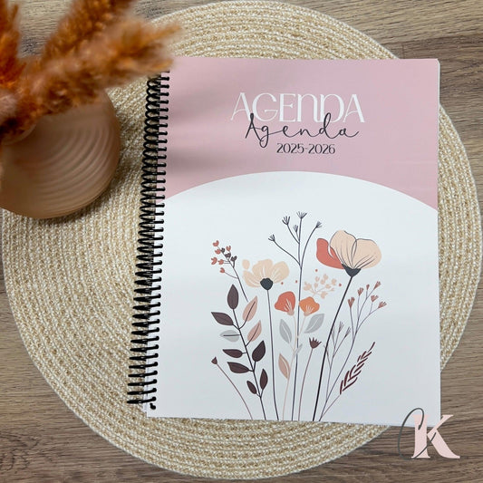 Agenda Planificateur Enseignant 2025-2026 | Floral Bohème Rose Poudré - Créations KingA+