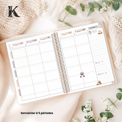 Agenda planificateur enseignant 2026-2027 | 5 périodes | Fleurie