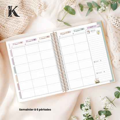 Agenda planificateur enseignant 2026-2027 | 6 périodes | Vintage/Rétro