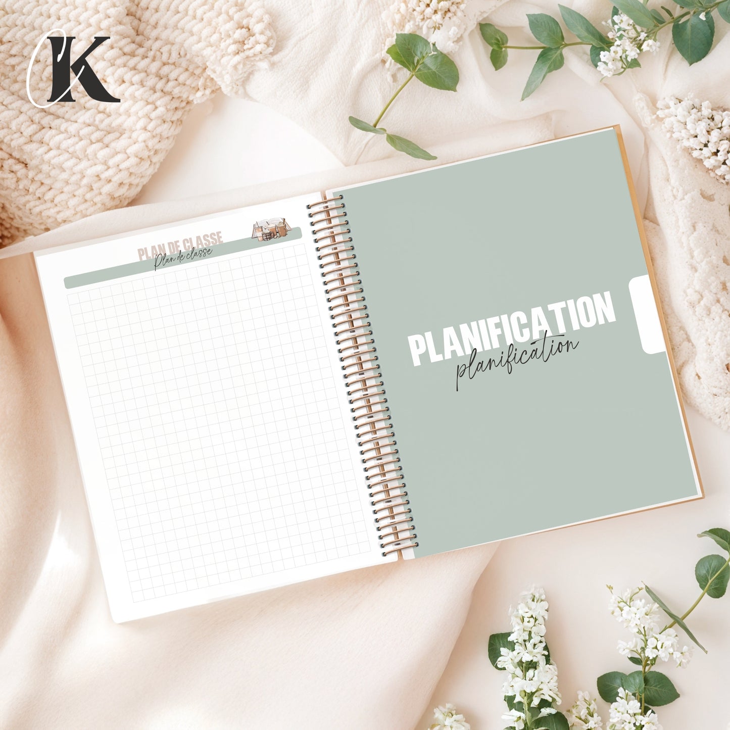 Agenda planificateur enseignant 2026-2027 | 5 périodes | Fleurie